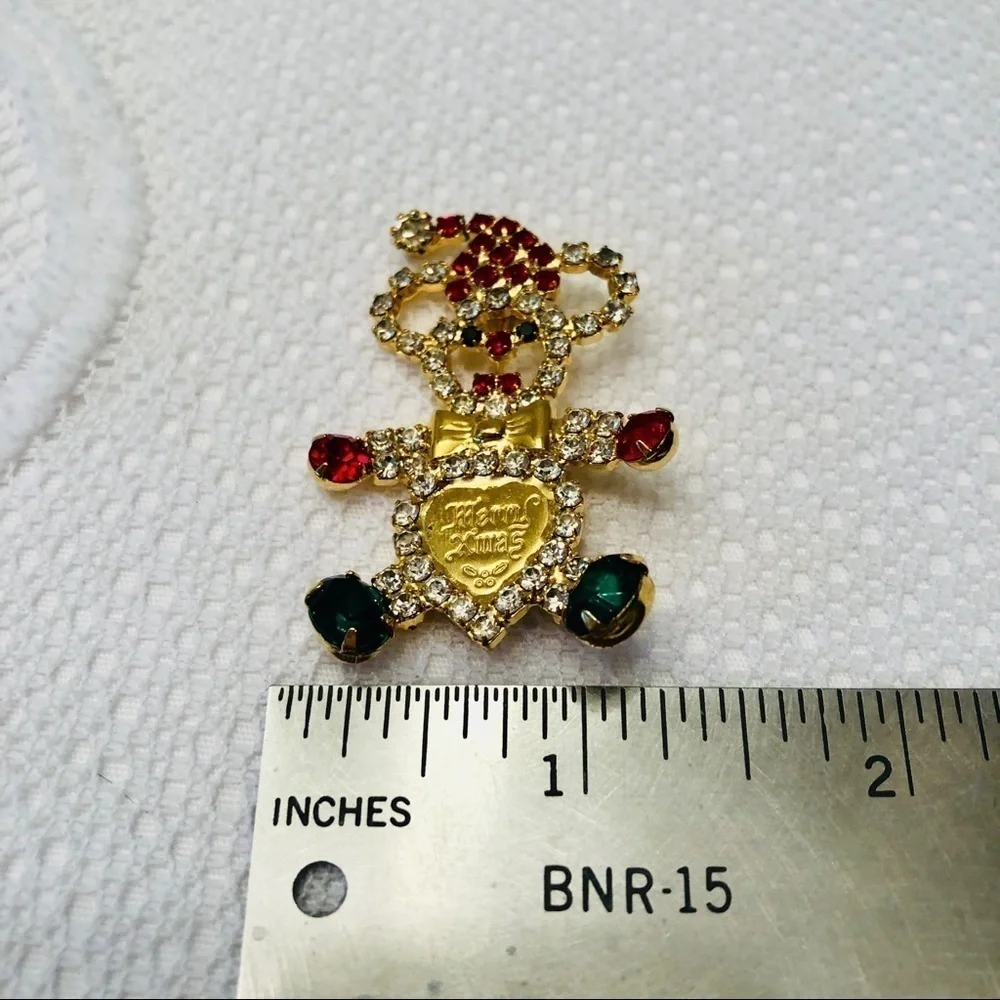 Christmas Brooch Bundle FIVE Gold Red Green Bell Tree Holiday Pins